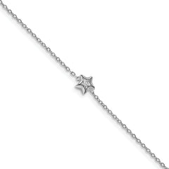 Sterling Silver Rhodium-Rhodium-Plated Bezel Set CZ w/ .5in Ext. Bracelet