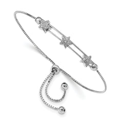 Sterling Silver Rhodium-Platedodium Plated CZ Adjustable Star Bracelet