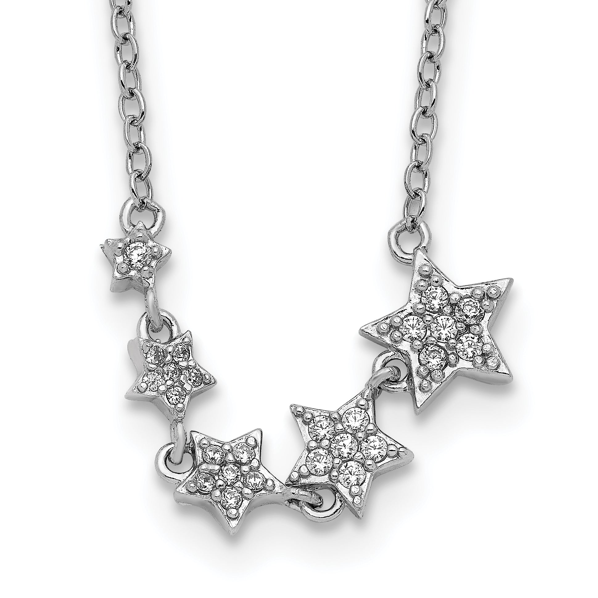 Sterling SilverRhodium-Rhodium-Plated Graduating CZ Stars w/ 2in Ext. Necklace Main image