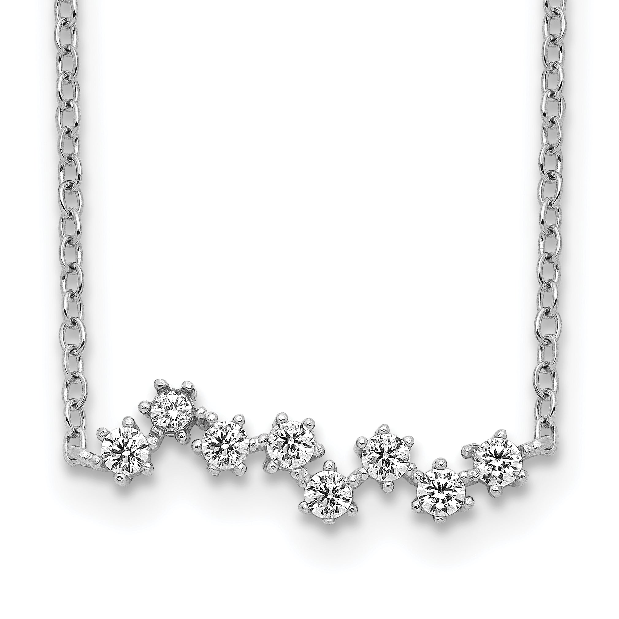 Sterling Silver Rhodium-Rhodium-Plated CZ Stars Pendant w/ 2in Ext. Necklace
