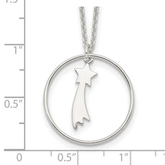 Sterling Silver Polished Shooting Star Circle Pendant Necklace