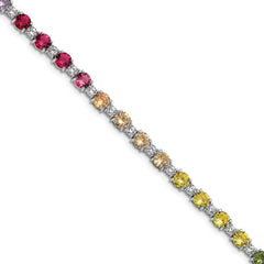 Prizma Sterling Silver Rhodium-Rhodium-Plated 7.5 inch White and Colorful Round CZ Bracelet