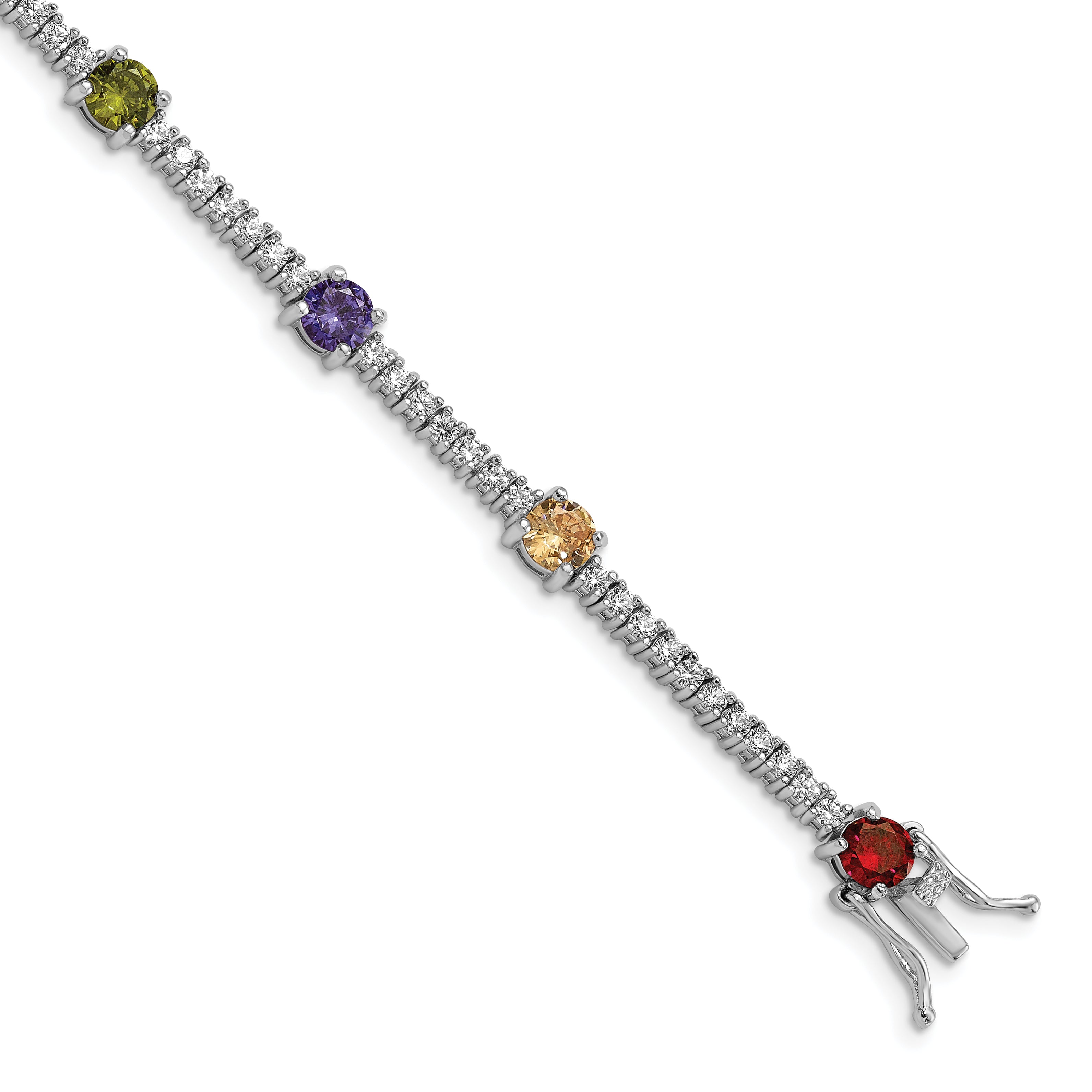 Prizma Sterling Silver Rhodium-Rhodium-Plated 7.5 inch White and Colorful Round CZ Bracelet