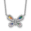 Prizma Sterling Silver Rhodium-Rhodium-Plated 16 inch Colorful CZ Butterfly Necklace with 2 inch Extender