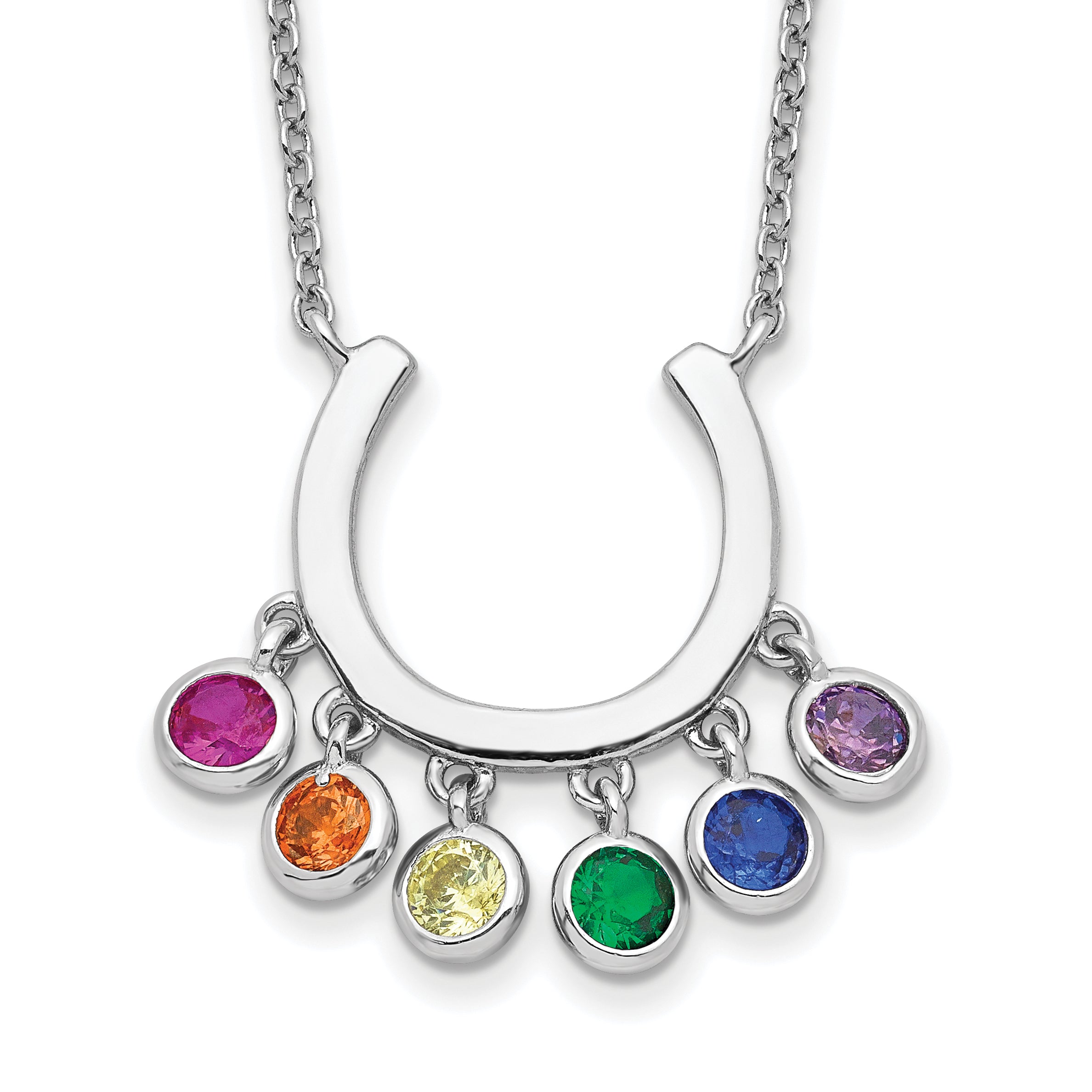 Prizma Sterling Silver Rhodium-Rhodium-Plated 16 inch Colorful CZ Horseshoe Necklace with 2 inch Extender Main image