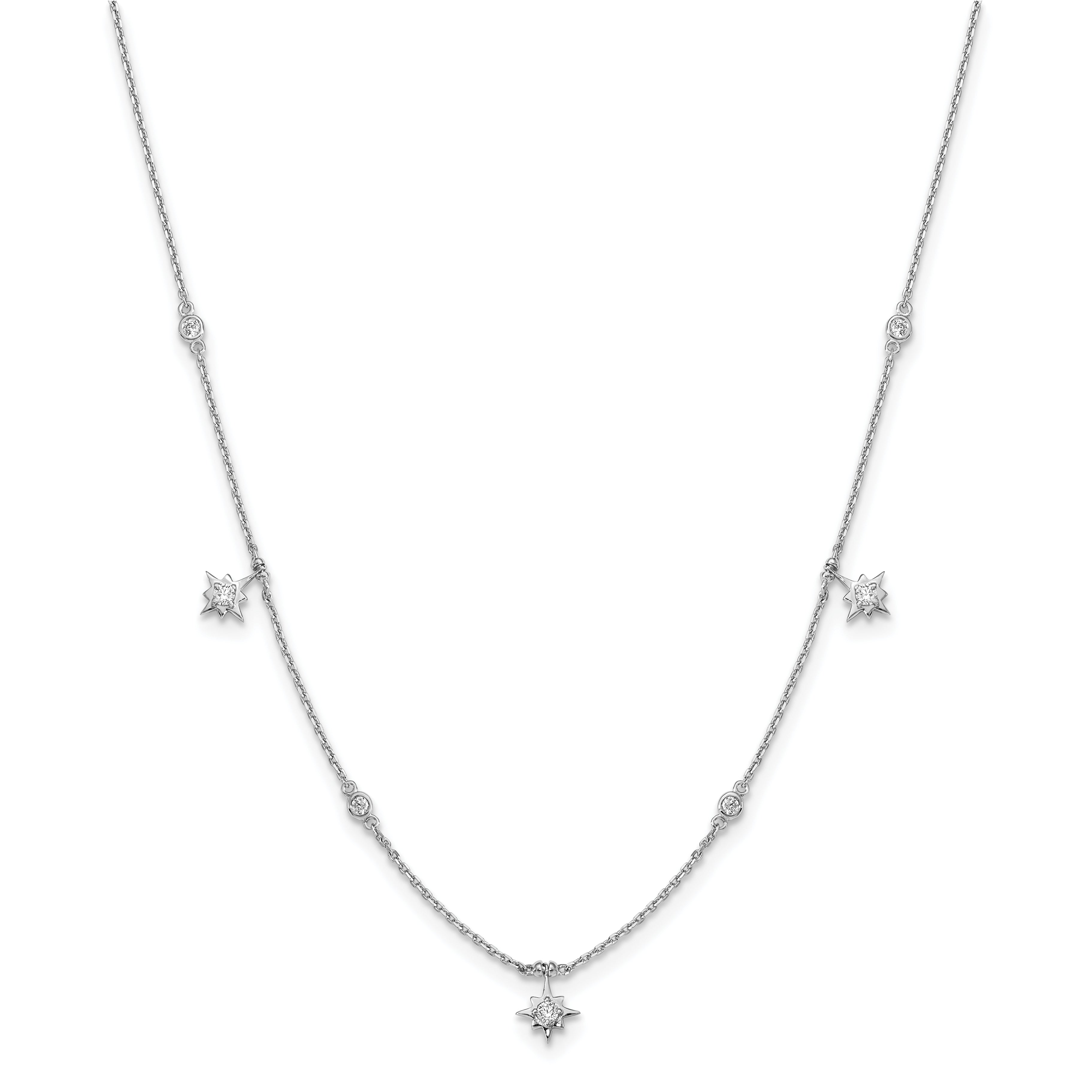 Sterling Shimmer Sterling Silver Rhodium-Rhodium-Plated 16 inch 7 Stone 7 Star Stations CZ Necklace with 2 inch extender