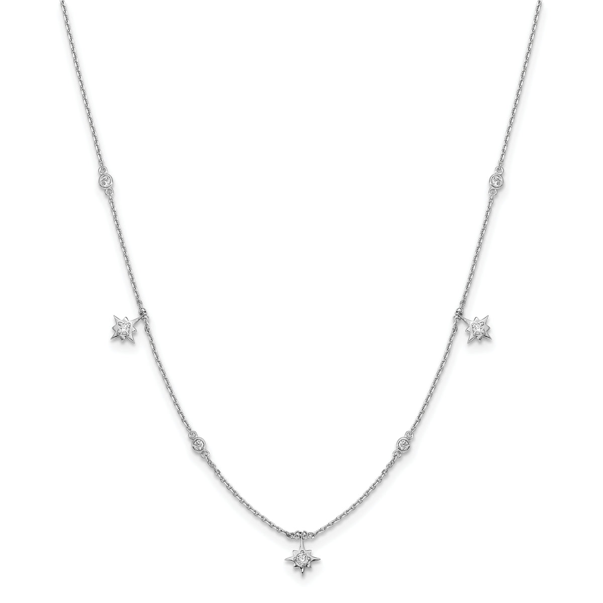 Sterling Shimmer Sterling Silver Rhodium-Rhodium-Plated 16 inch 7 Stone 7 Star Stations CZ Necklace with 2 inch extender