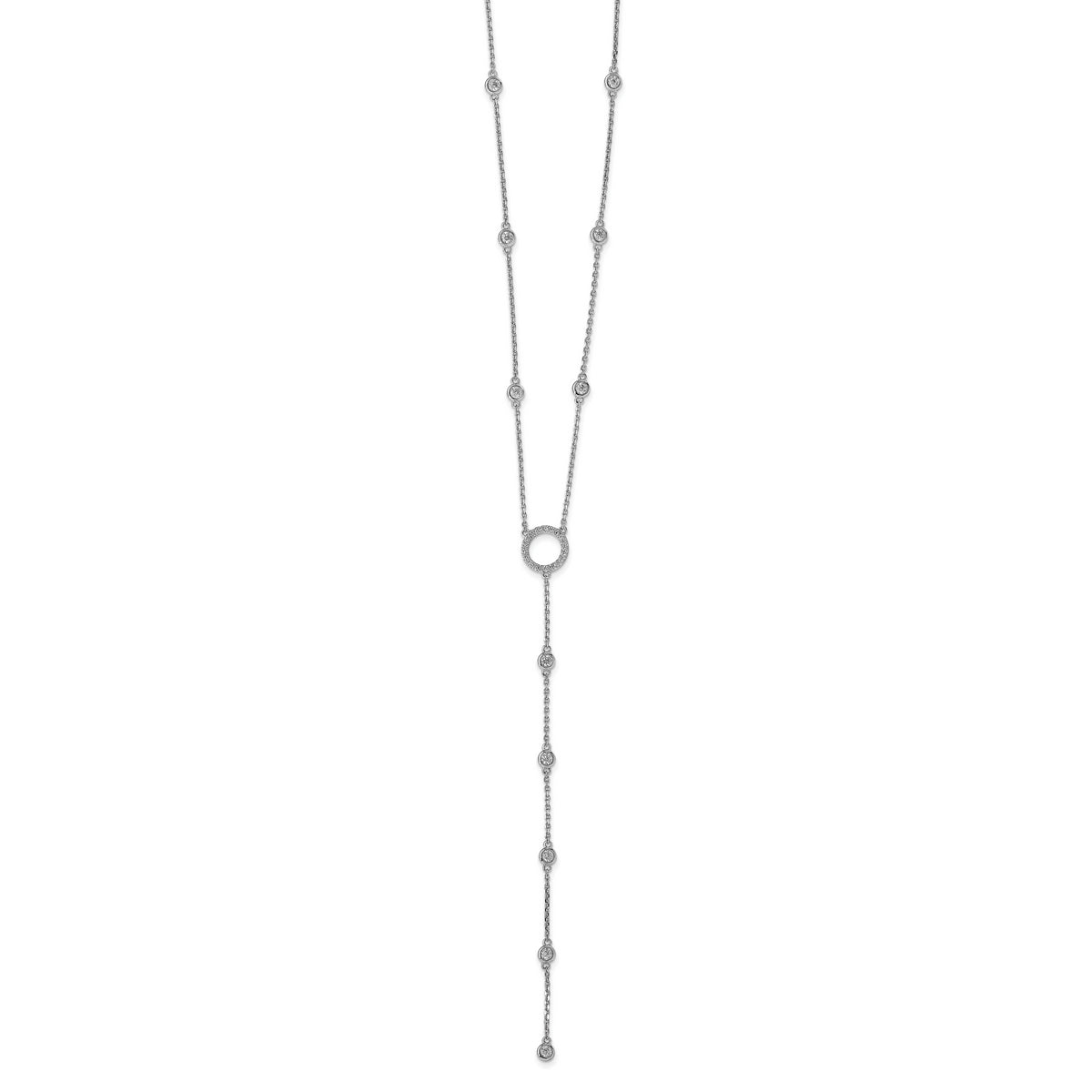 Sterling Shimmer Sterling Silver Rhodium-Rhodium-Plated 16 inch 32 Stone CZ Y-Drop Necklace with 2 inch extender