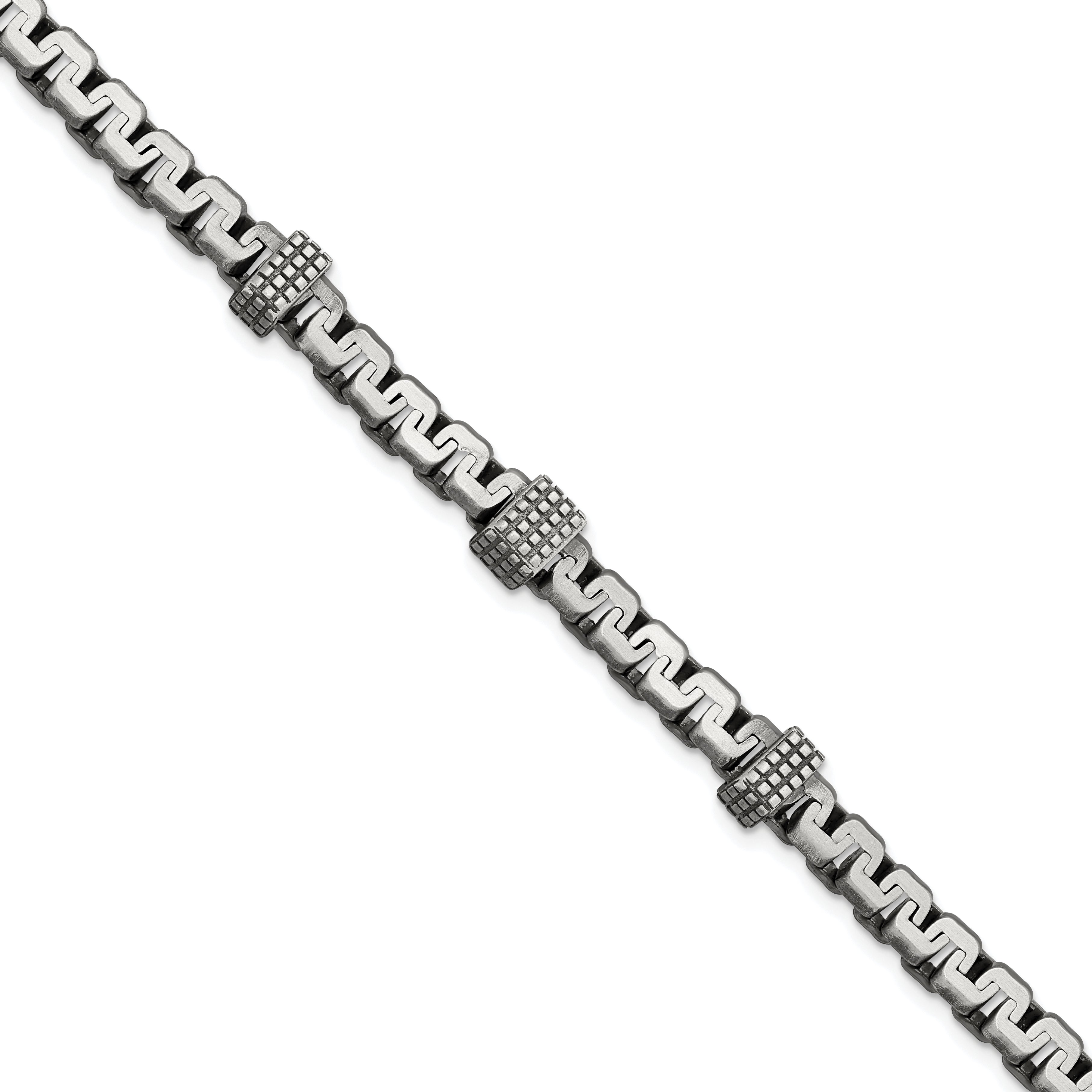 Sterling Silver Mens Antiqued Brushed Textured Link Bracelet Main image