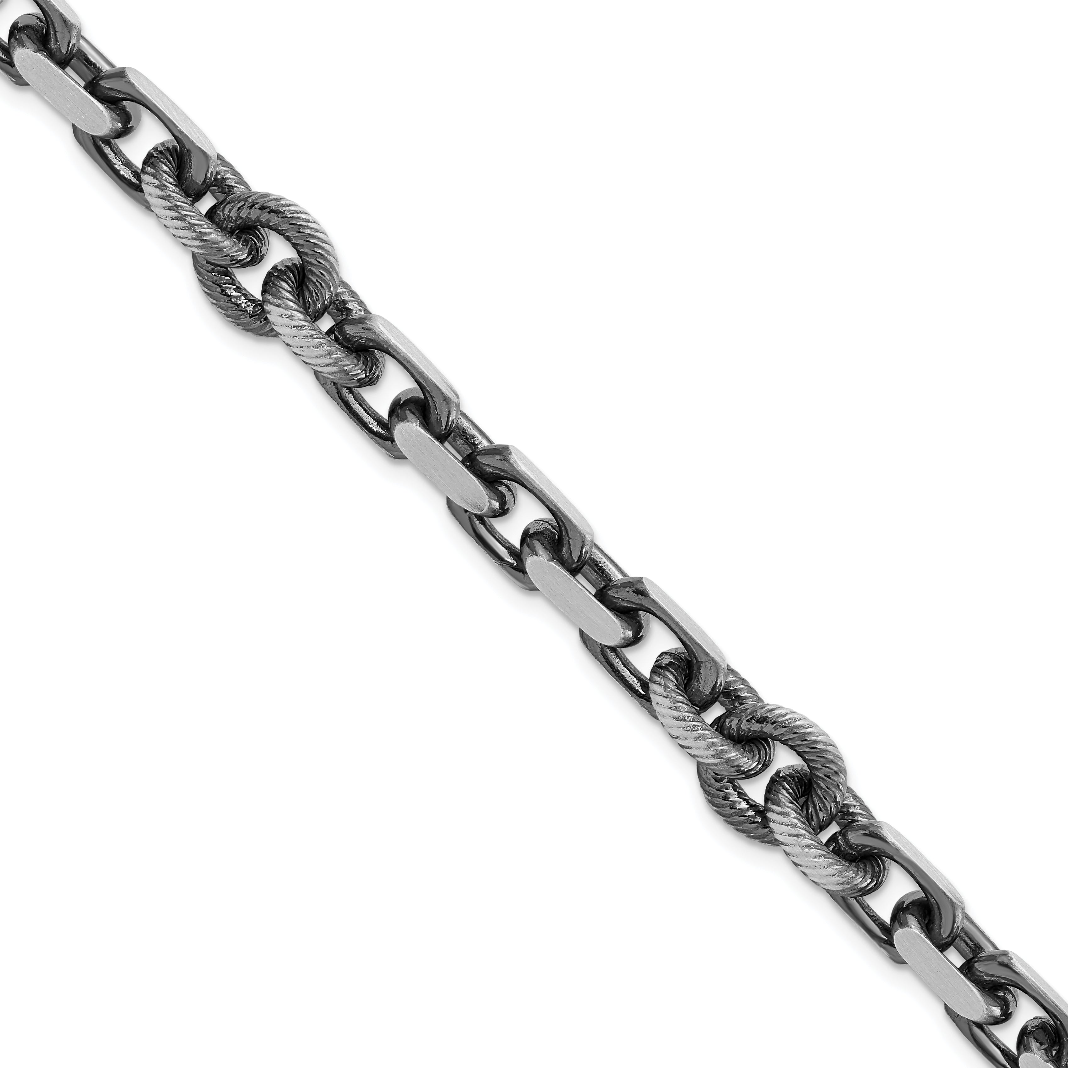 Sterling Silver Mens Antiqued Brushed Cable/Twisted Rolo Bracelet Main image