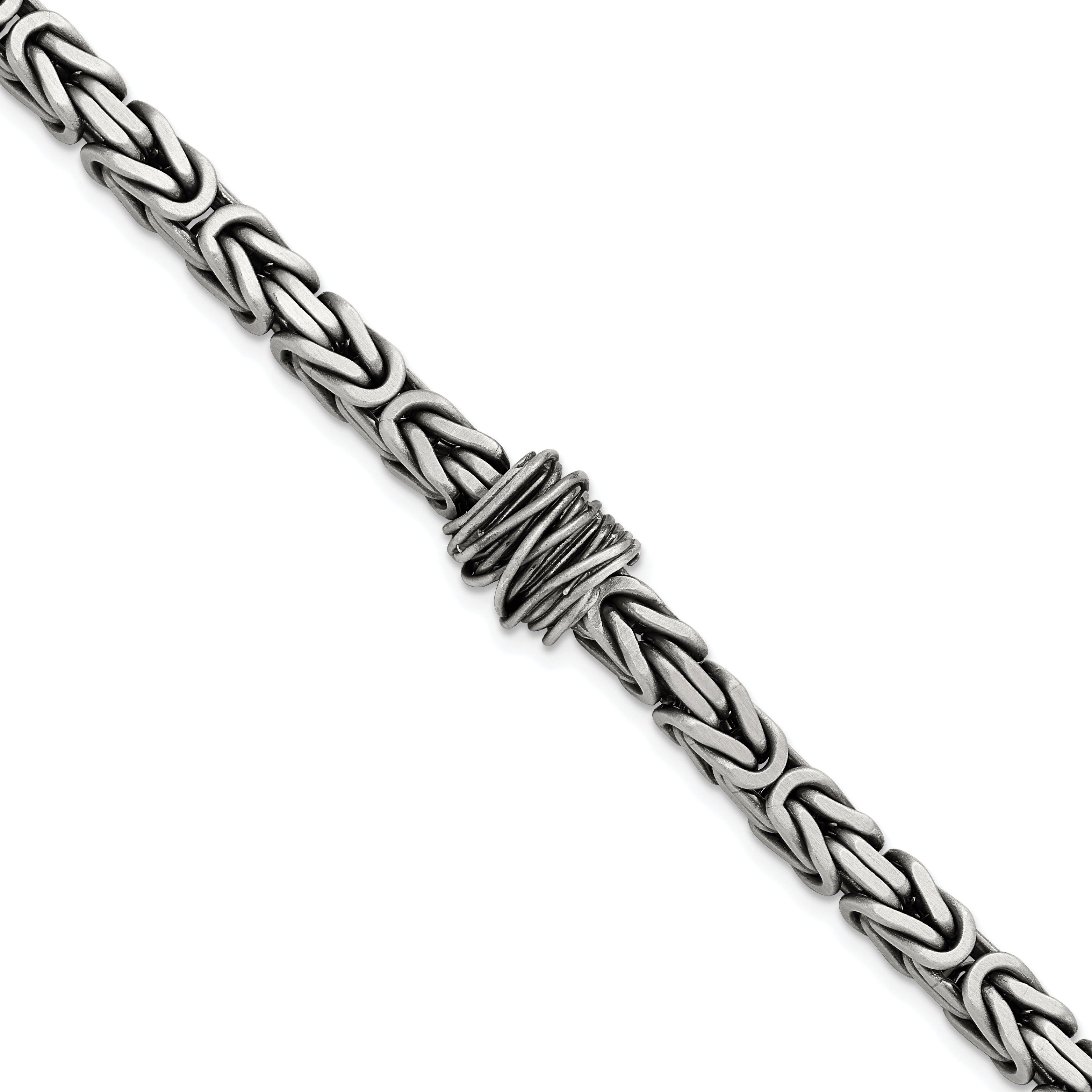 Sterling Silver Mens Antiqued Brushed Square Byzantine Bracelet Main image