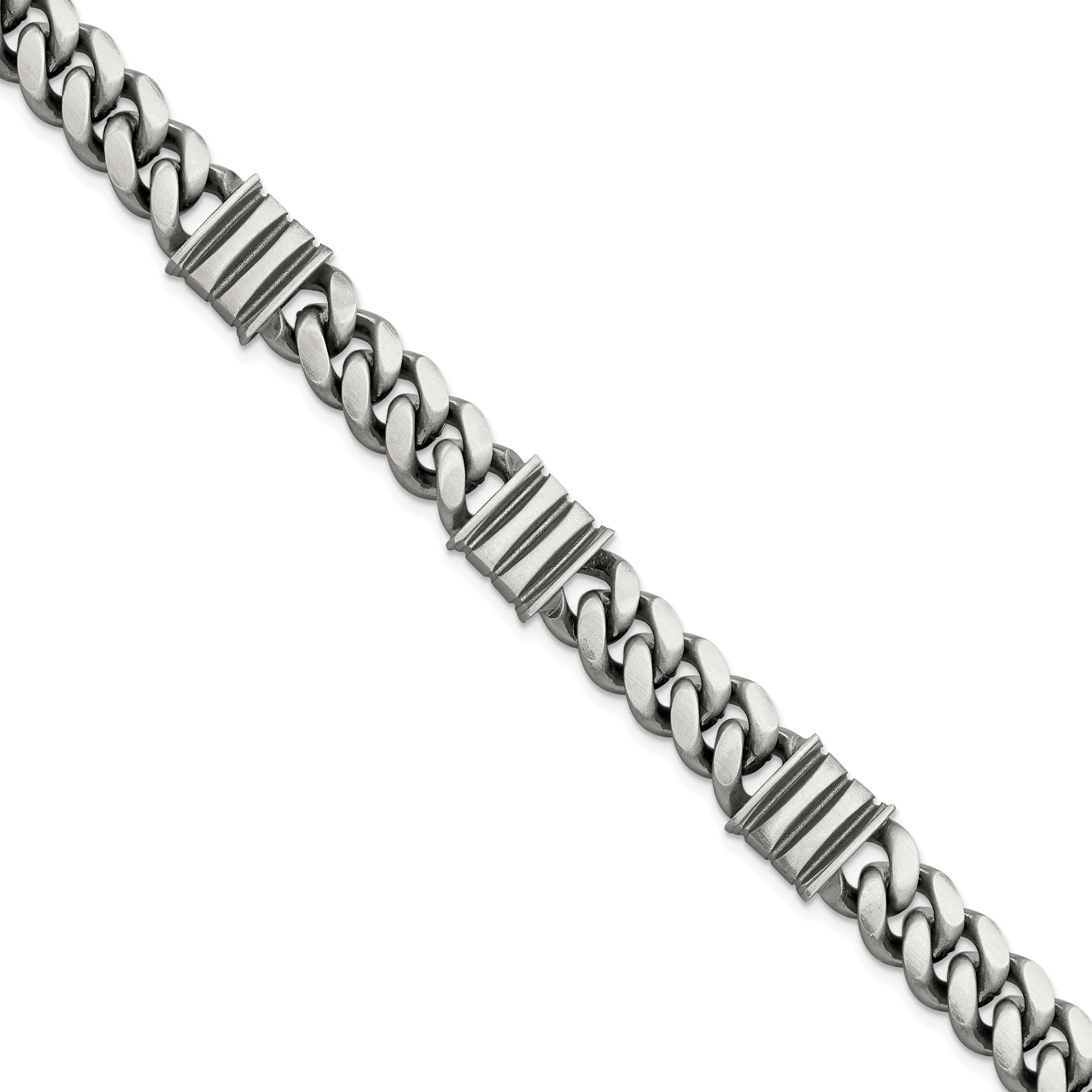Sterling Silver Mens Antiqued Brushed Curb/Bar Bracelet Main image