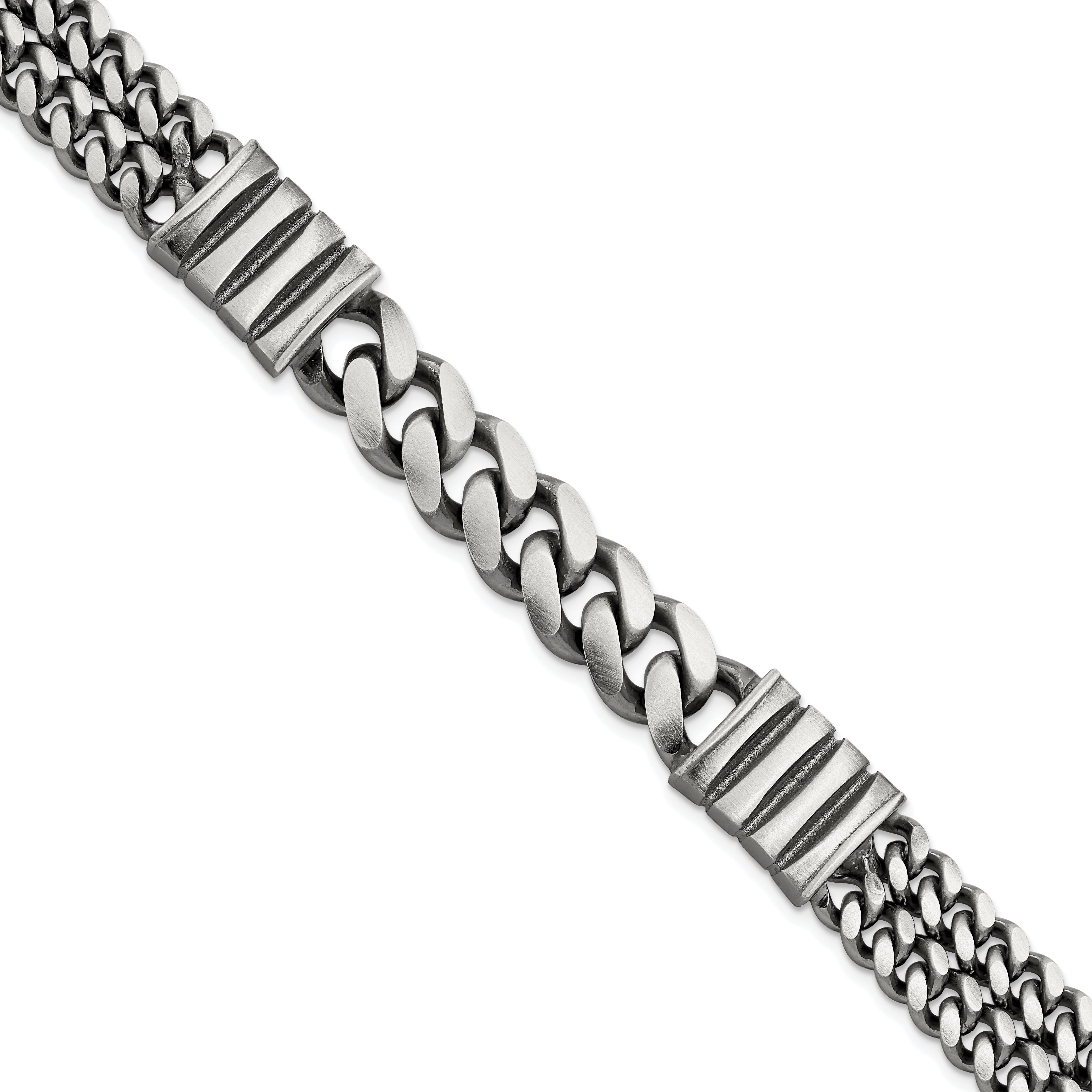 Sterling Silver Mens Antiqued Brush Double Curb Bracelet Main image
