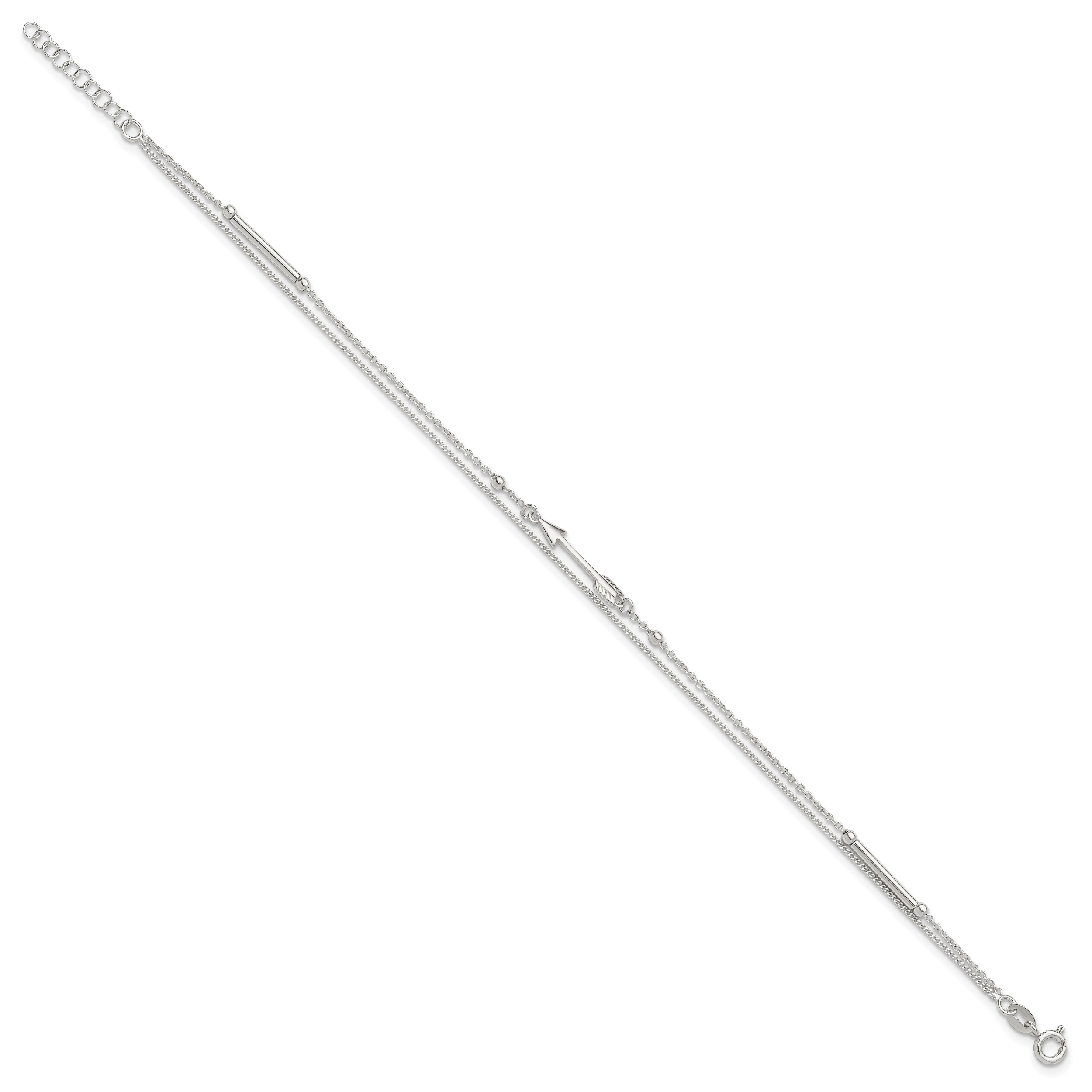 Sterling Silver 9in Plus 1in Ext. 2-strand Arrow and Bar Anklet Secondary image