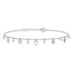 Sterling Silver RH-plated Polish and Brushed Heart CZ 8.75in Plus 1inExt An