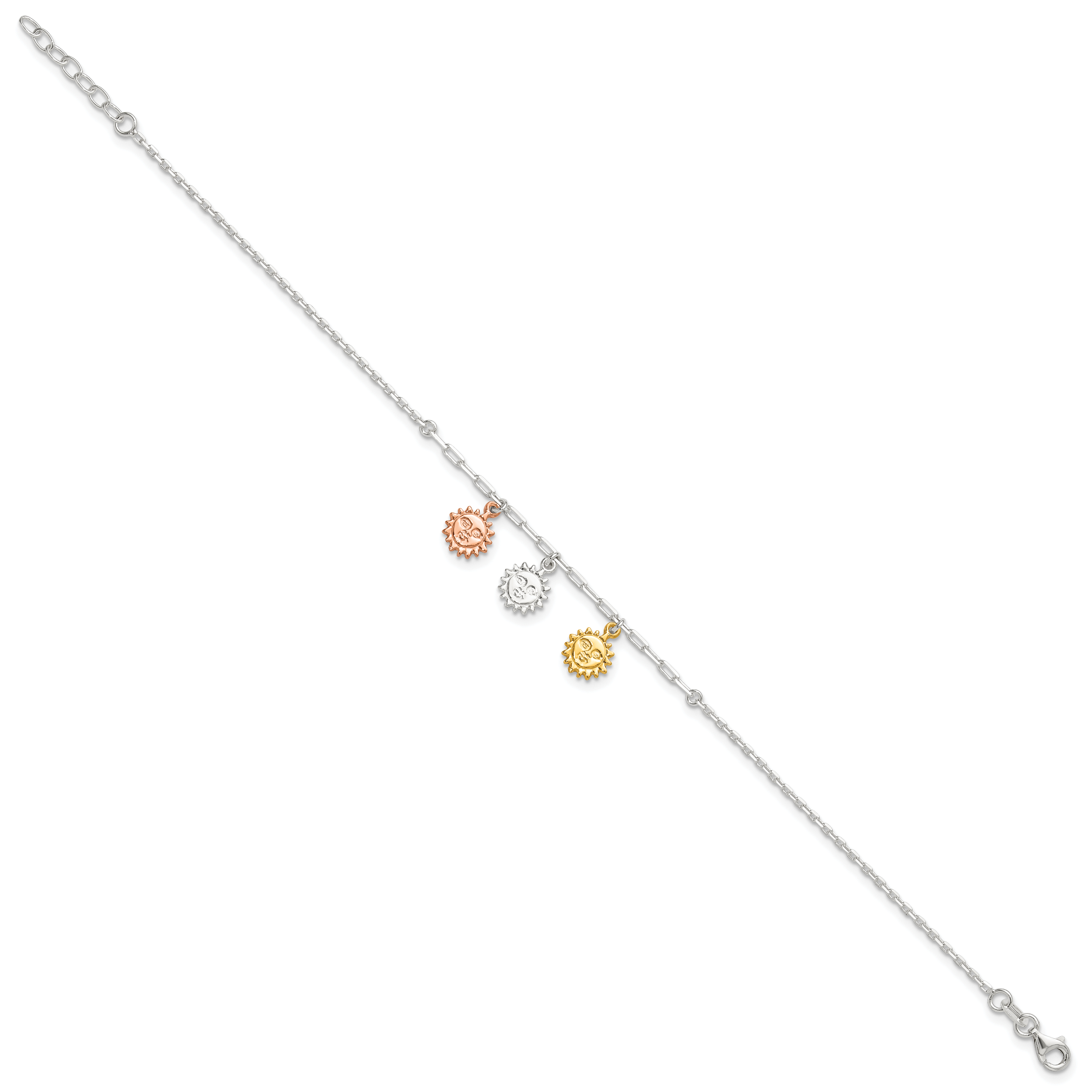 Sterling Silver Rose-tone and Gold-tone Suns 9in Plus 1in Ext. Anklet Secondary image