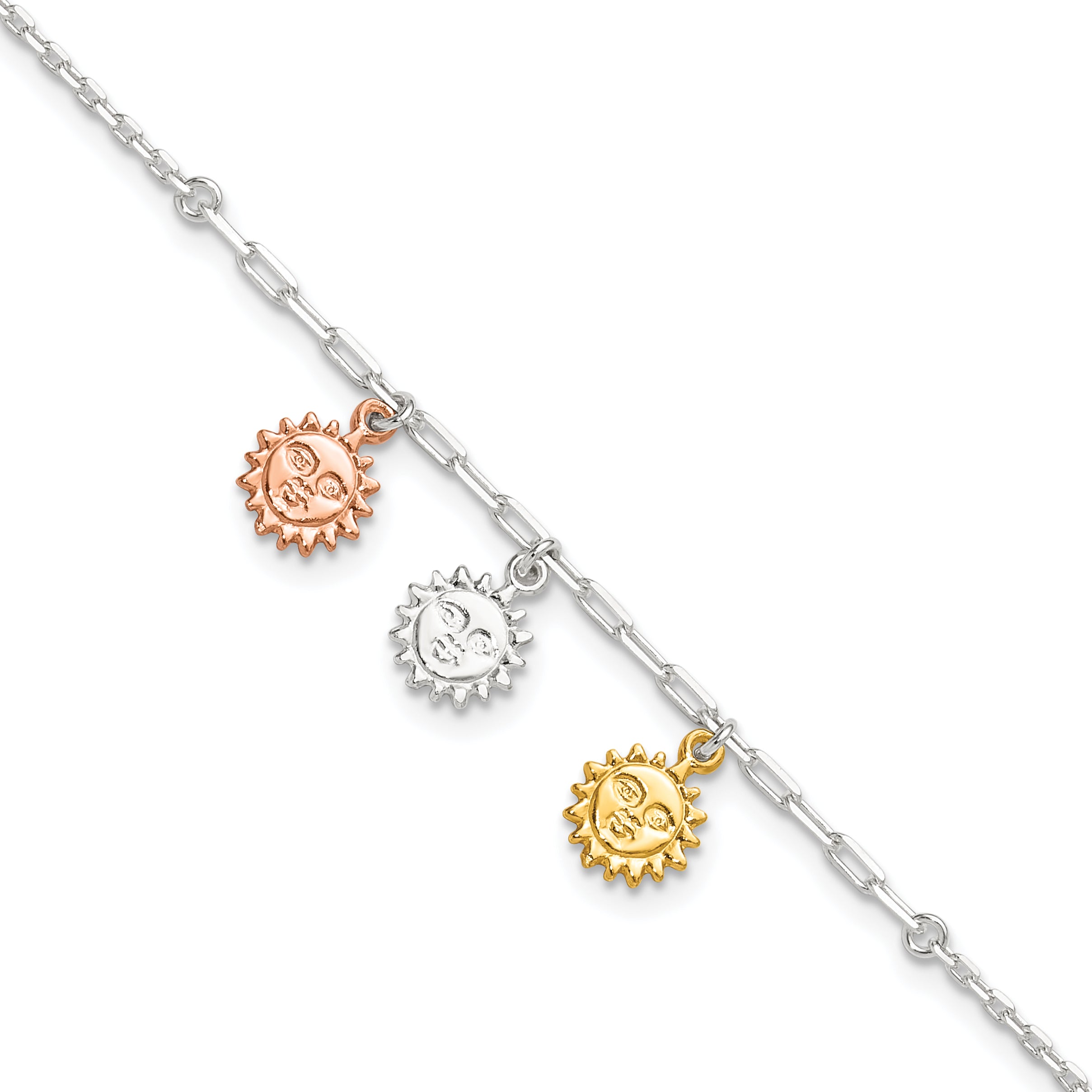 Sterling Silver Rose-tone and Gold-tone Suns 9in Plus 1in Ext. Anklet Main image