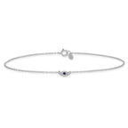 Sterling Silver Rhodium-plated Polished Blue & White CZ Eye 10in  Anklet