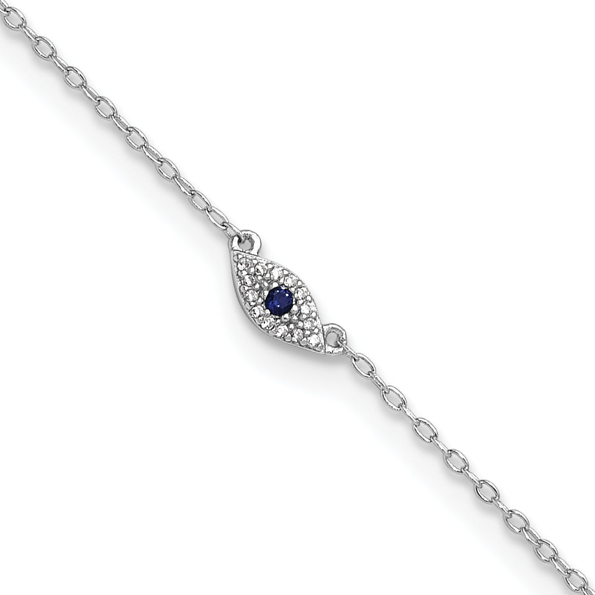 Sterling Silver Rhodium-plated Polished Blue & White CZ Eye 10in  Anklet Main image