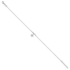 Sterling Silver CZ Star and Beads 9in Plus 1in Ext. Anklet
