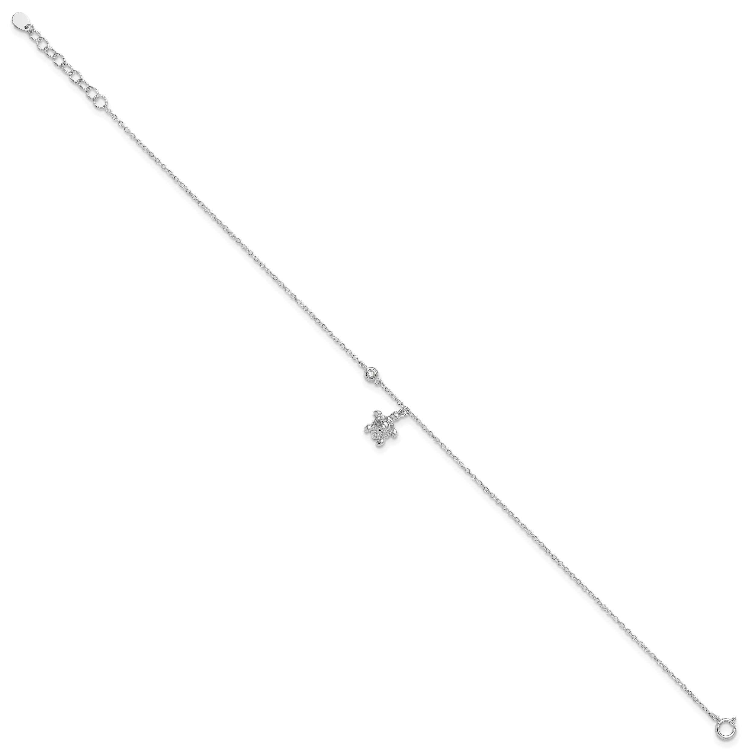 Sterling Silver Rhodium-plated Polished CZ Turtle 9 inch with an 1 inch extention Anklet Secondary image