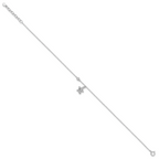 Sterling Silver Rhodium-plated Polished CZ Turtle 9 inch with an 1 inch extention Anklet