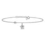 Sterling Silver Rhodium-plated Polished CZ Turtle 9 inch with an 1 inch extention Anklet
