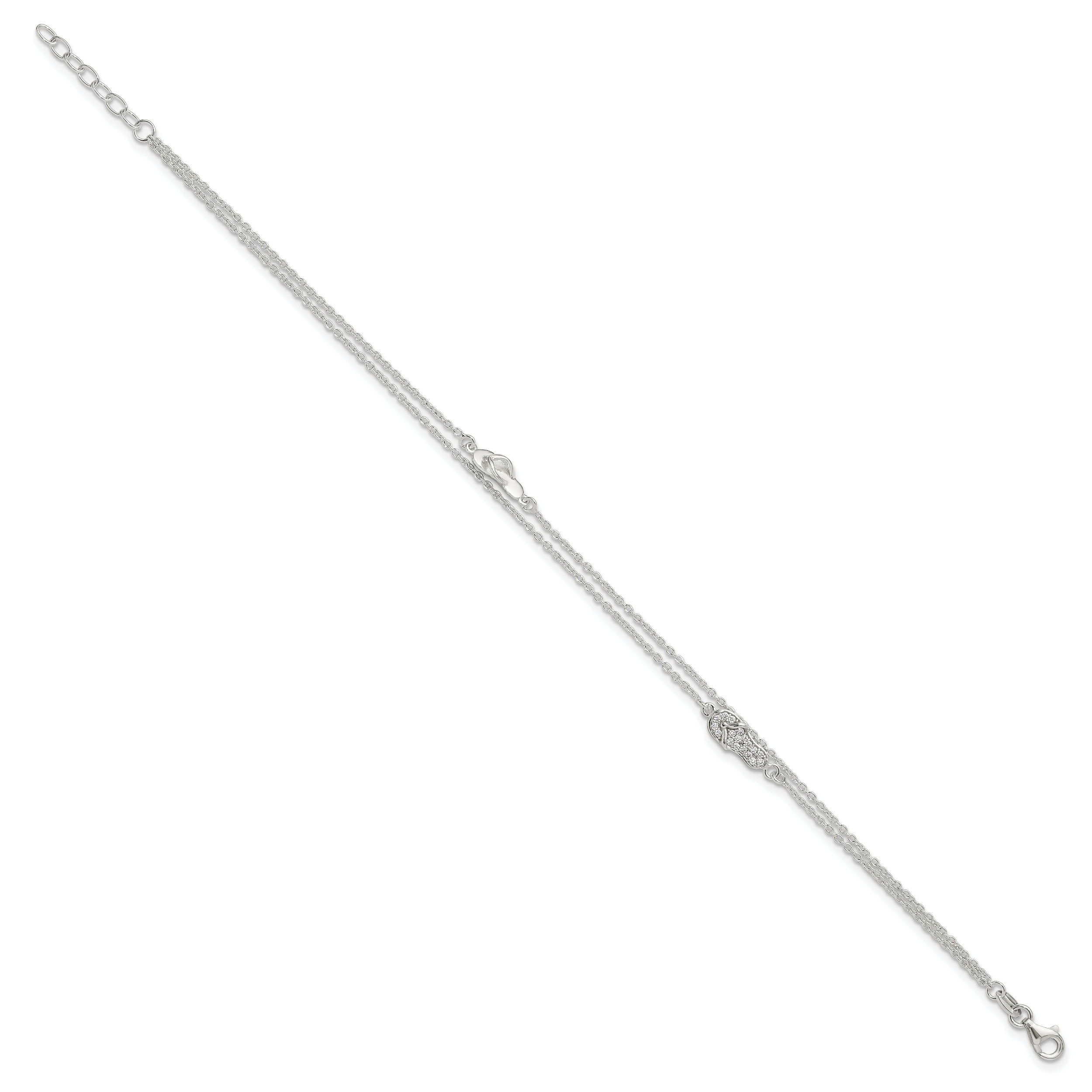Sterling Silver 2-Strand CZ Flip Flop Plus Extender - Total Anklet