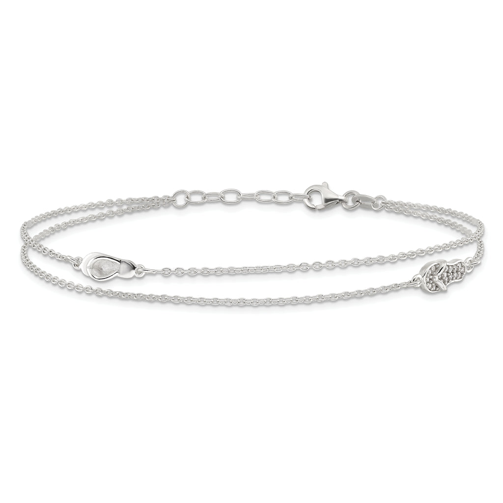 Sterling Silver 2-Strand CZ Flip Flop Plus Extender - Total Anklet
