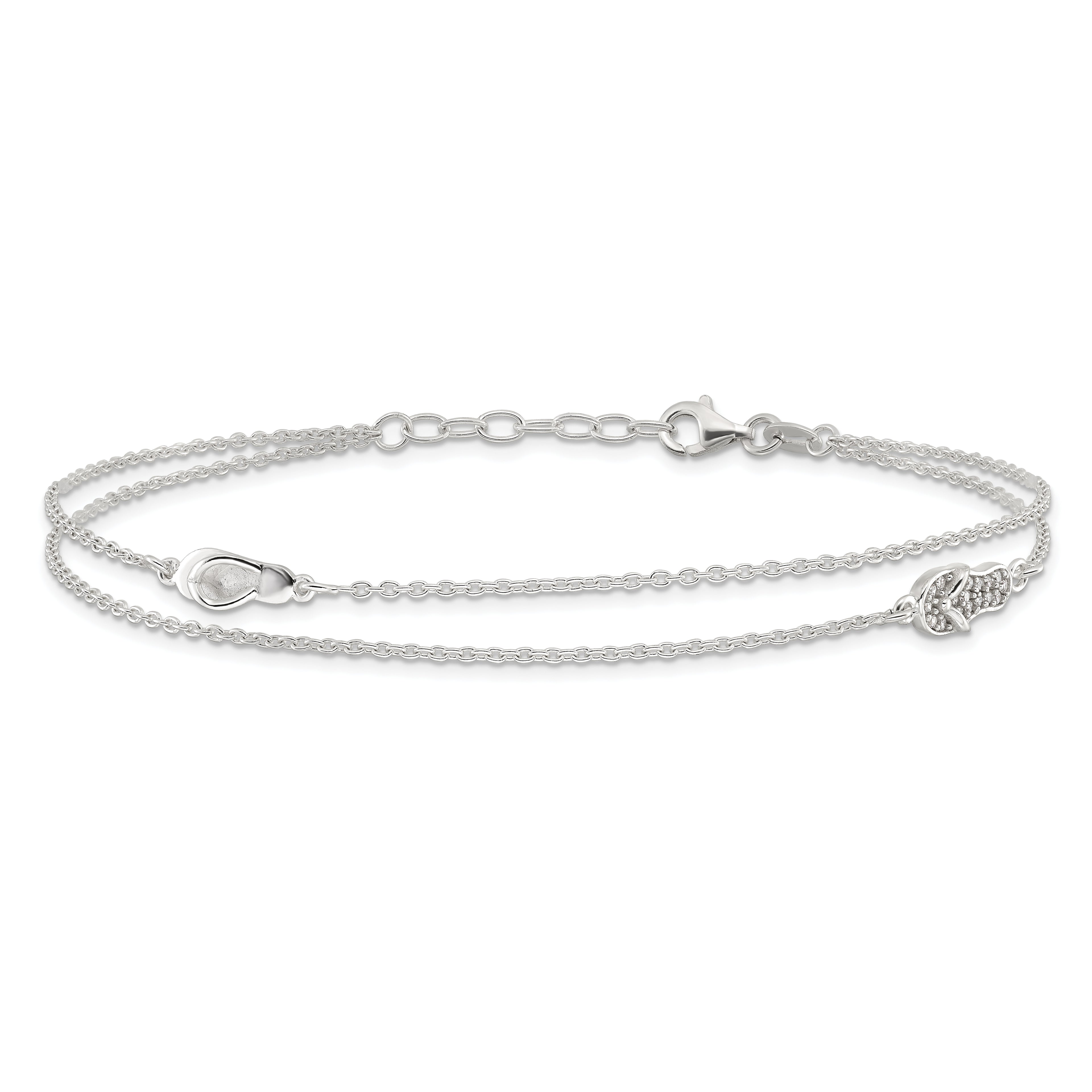 Sterling Silver 2-Strand CZ Flip Flop Plus Extender - Total Anklet