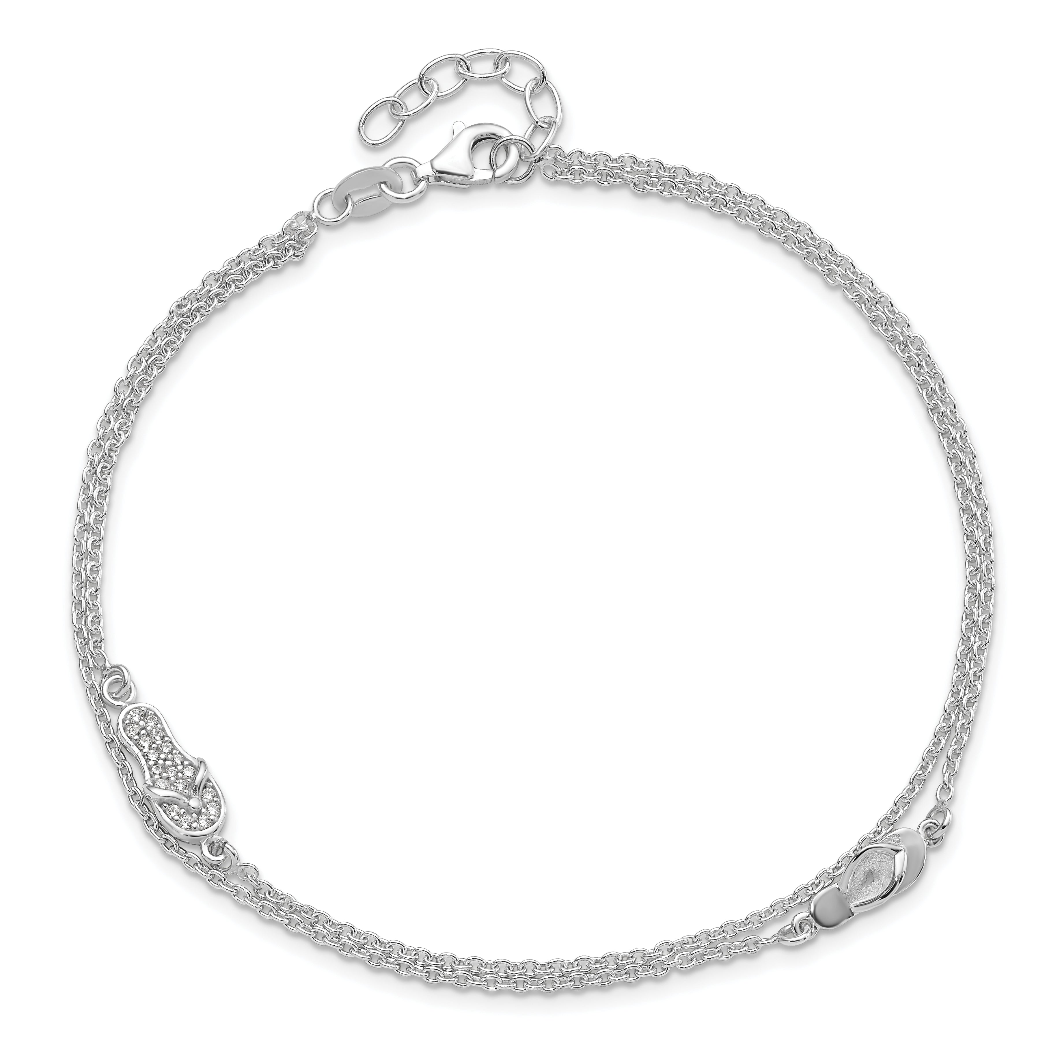 Sterling Silver 2-Strand CZ Flip Flop Plus Extender - Total Anklet