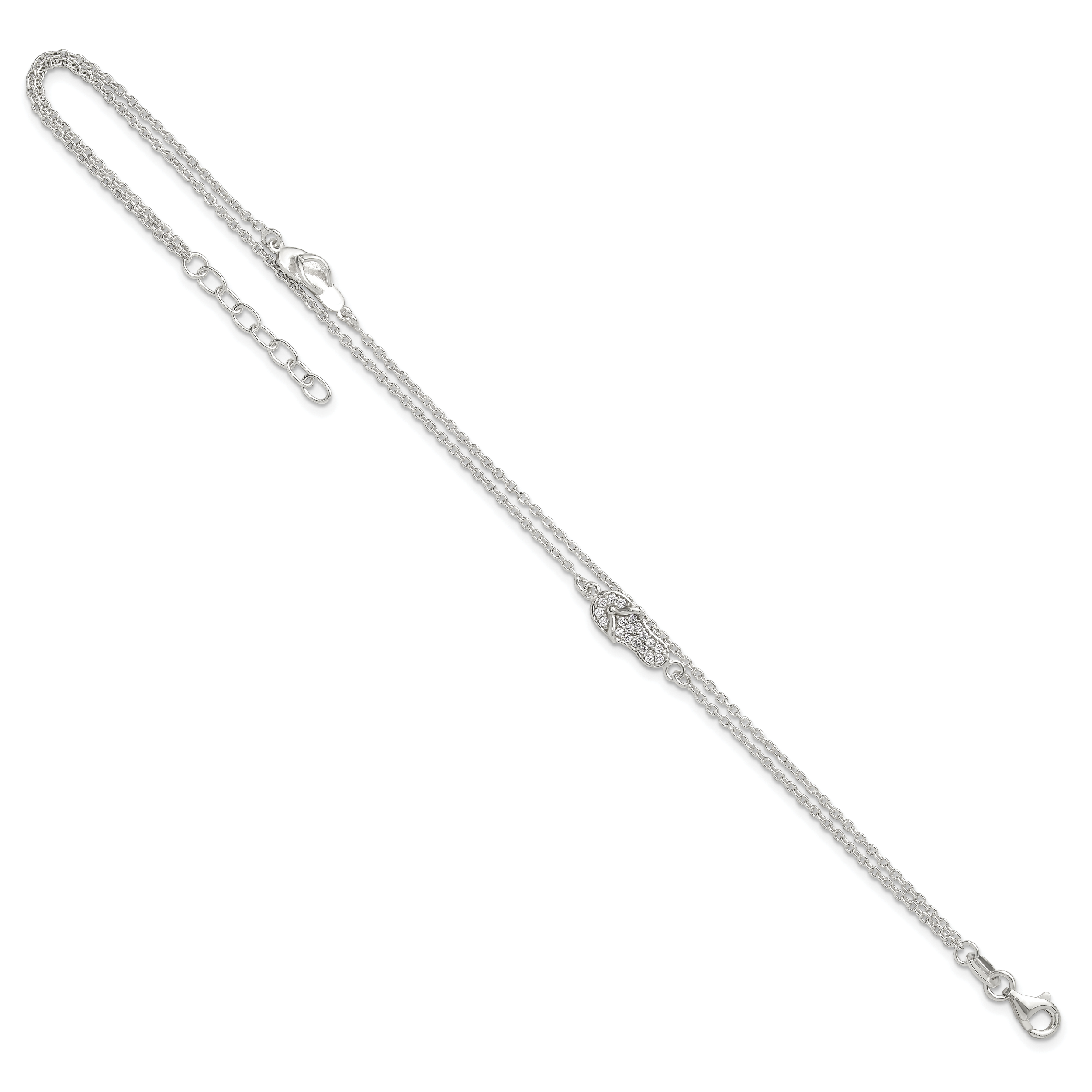 Sterling Silver 2-Strand CZ Flip Flop Plus Extender - Total Anklet