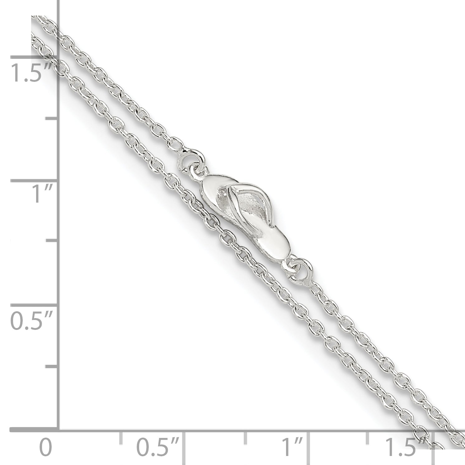 Sterling Silver CZ Flip Flop 9in Plus 1in Ext. Anklet