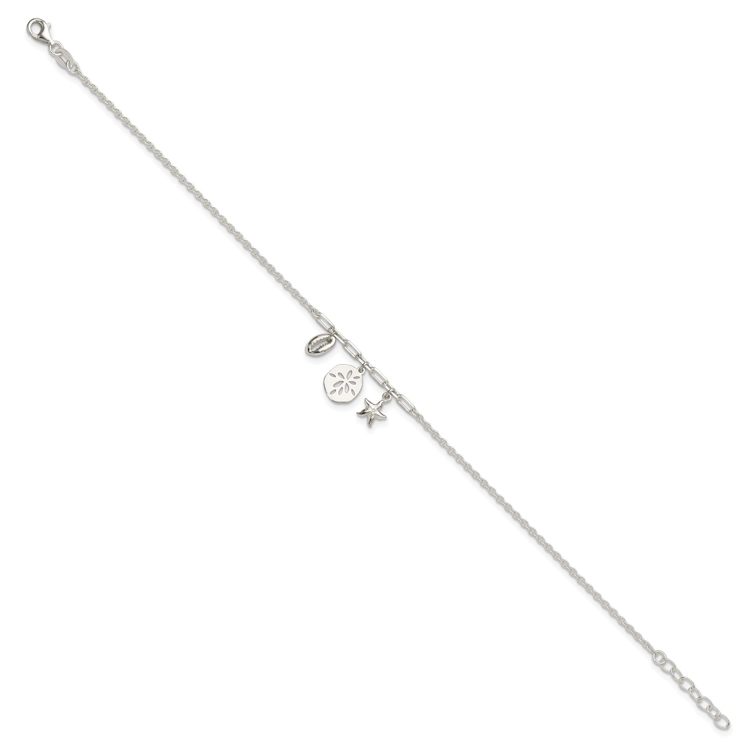 Sterling Silver Shells 9in Plus 1 in Ext. Anklet