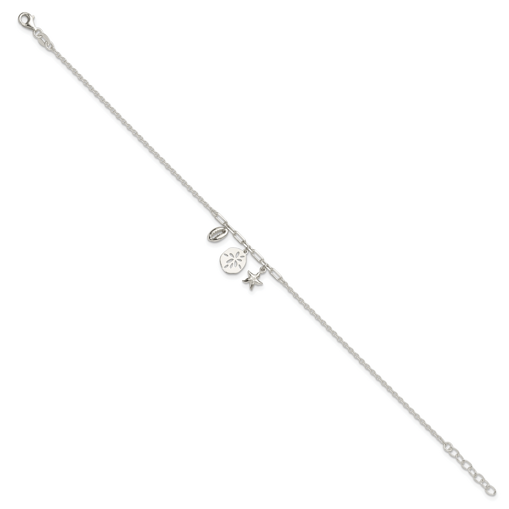 Sterling Silver Shells 9in Plus 1 in Ext. Anklet