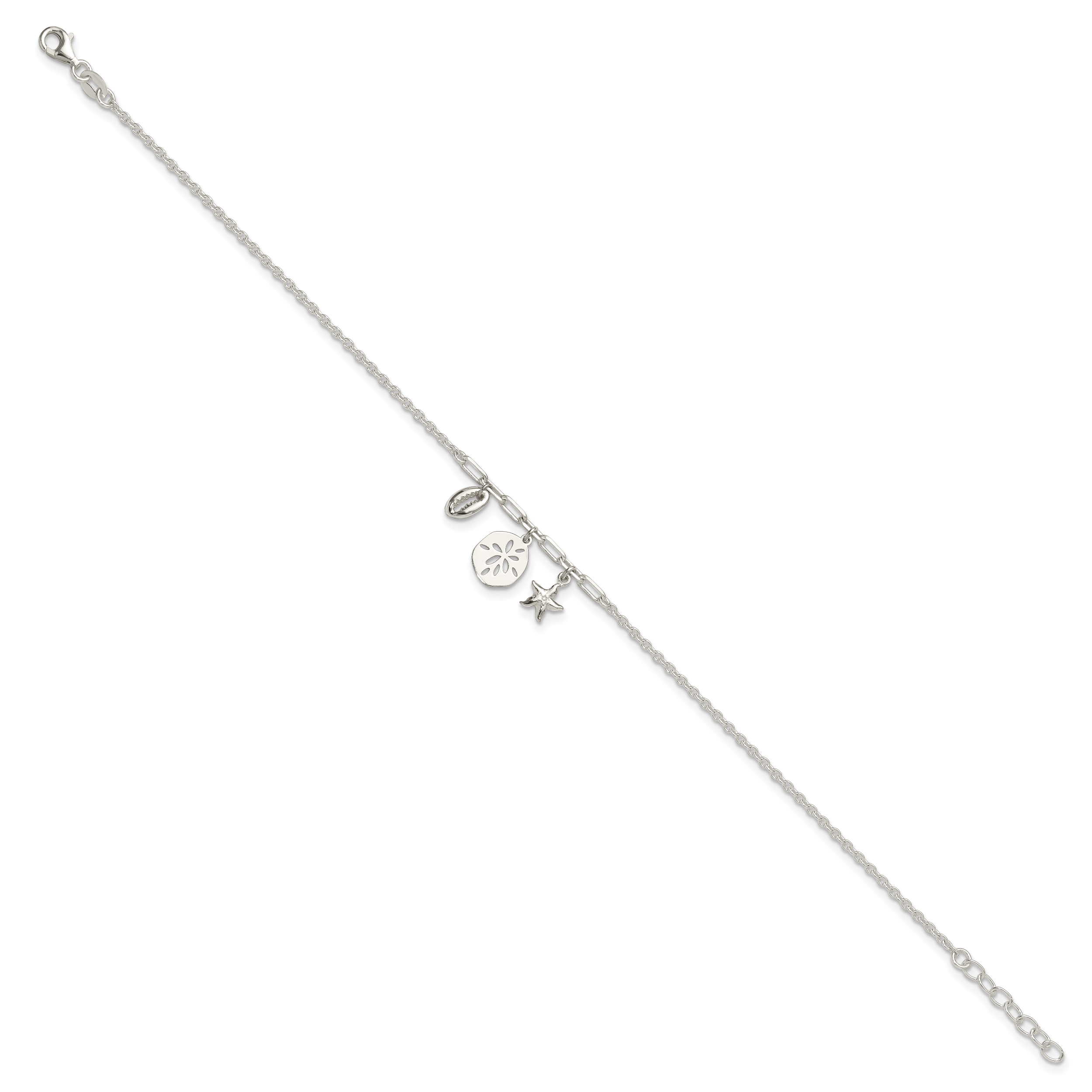 Sterling Silver Shells 9in Plus 1 in Ext. Anklet