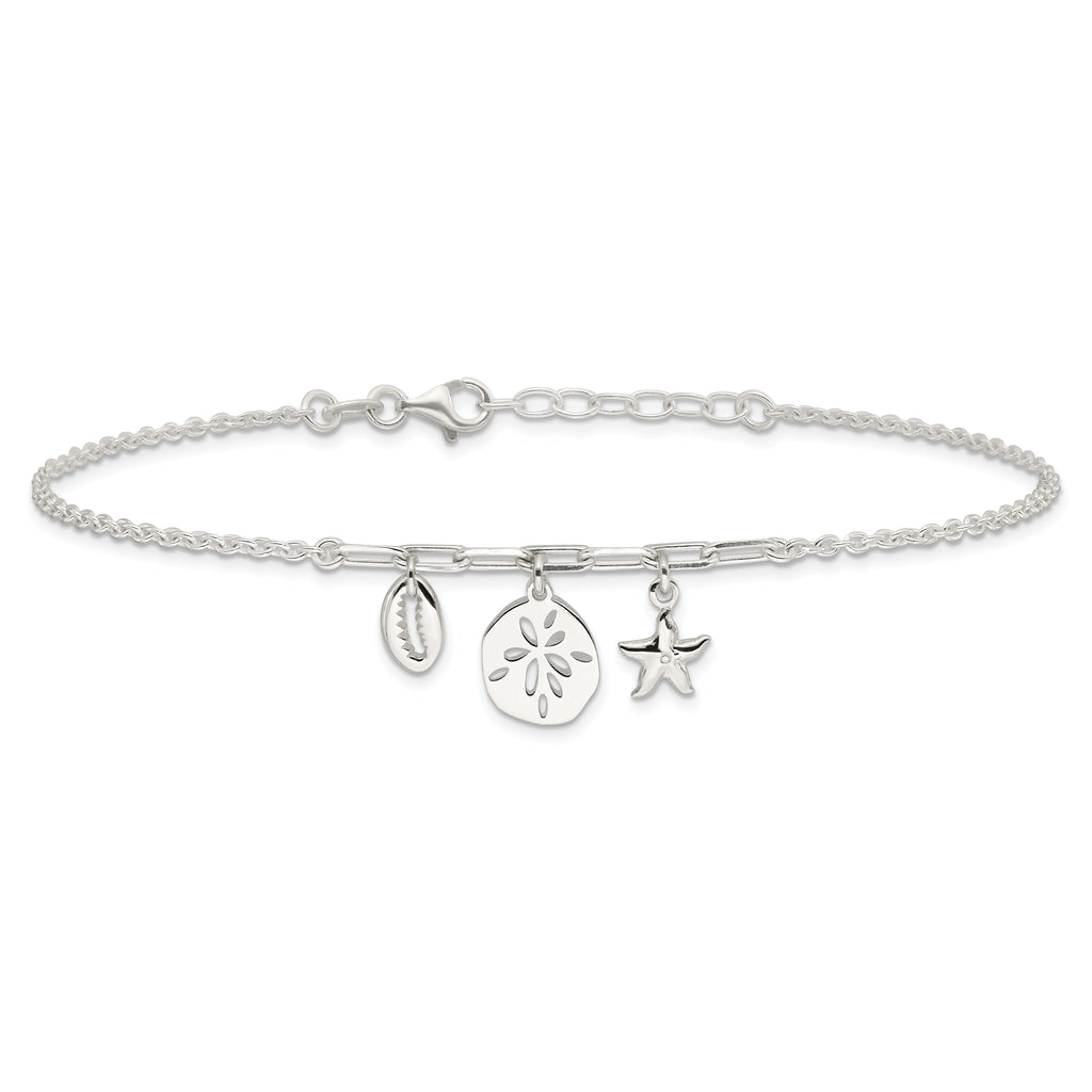 Sterling Silver Shells 9in Plus 1 in Ext. Anklet
