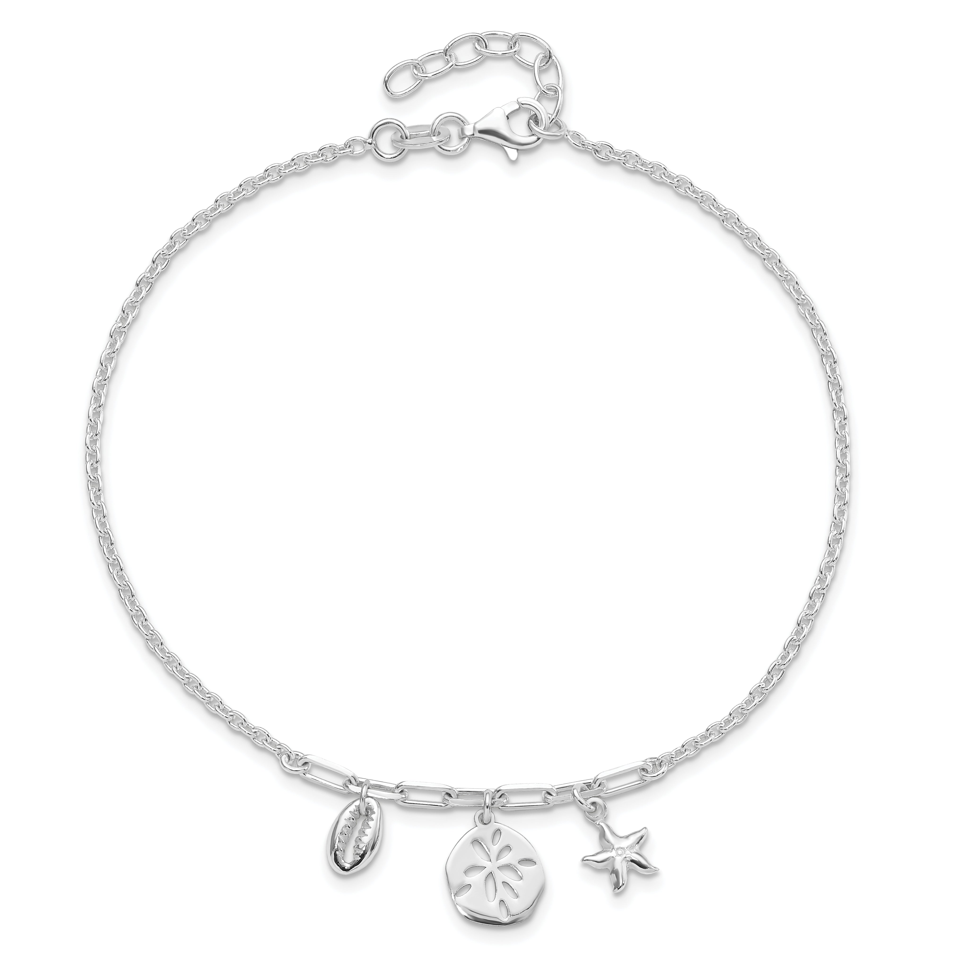 Sterling Silver Shells 9in Plus 1 in Ext. Anklet