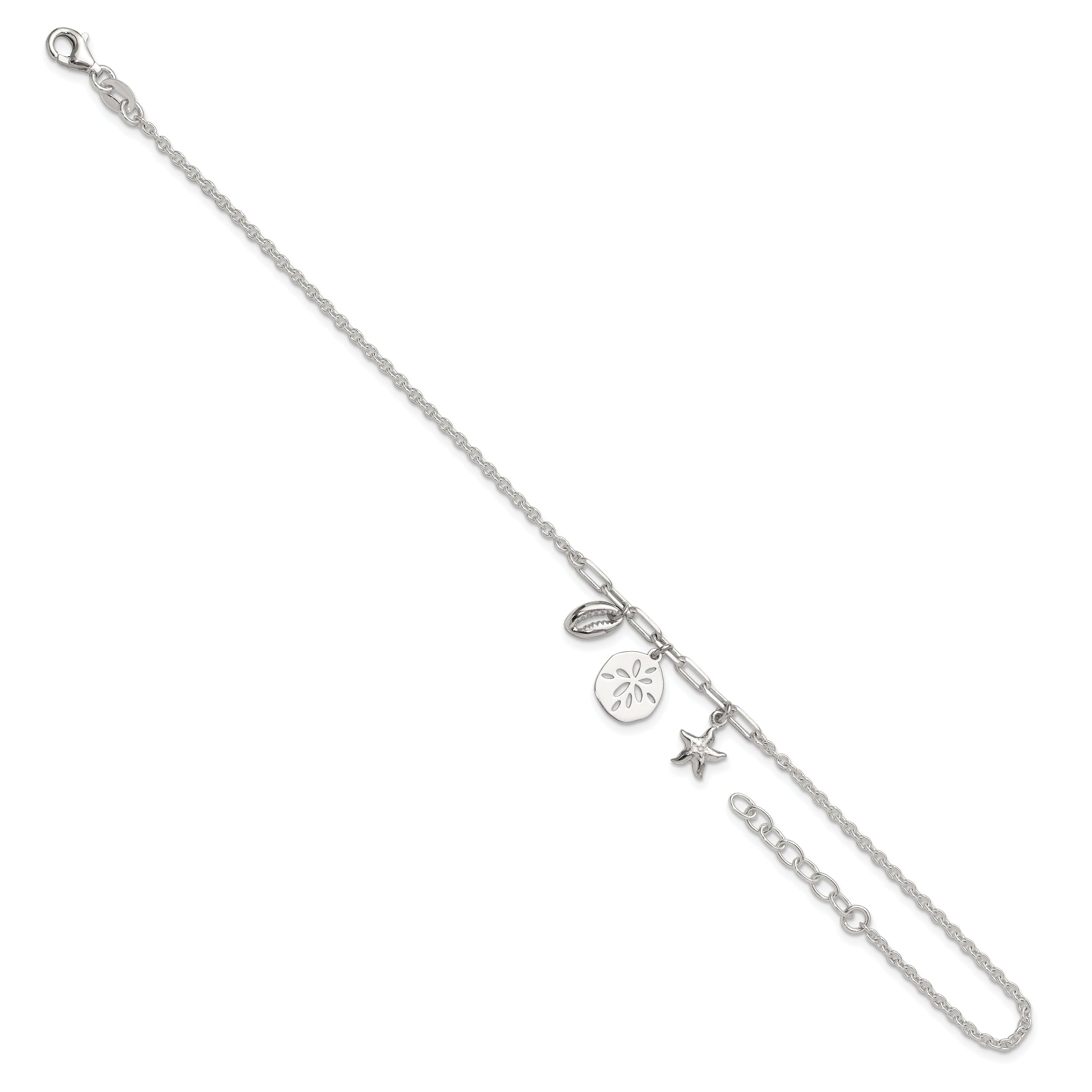 Sterling Silver Shells 9in Plus 1 in Ext. Anklet