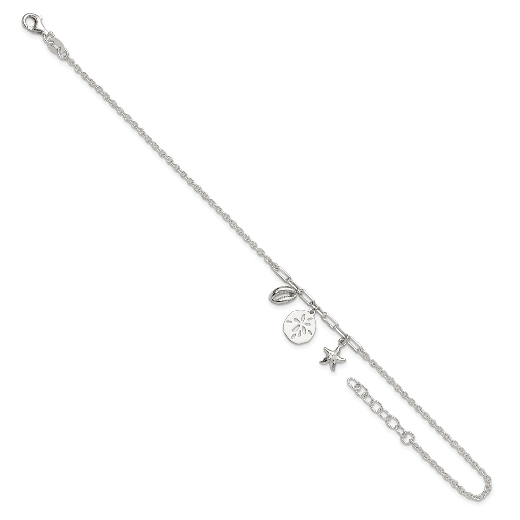 Sterling Silver Shells 9in Plus 1 in Ext. Anklet
