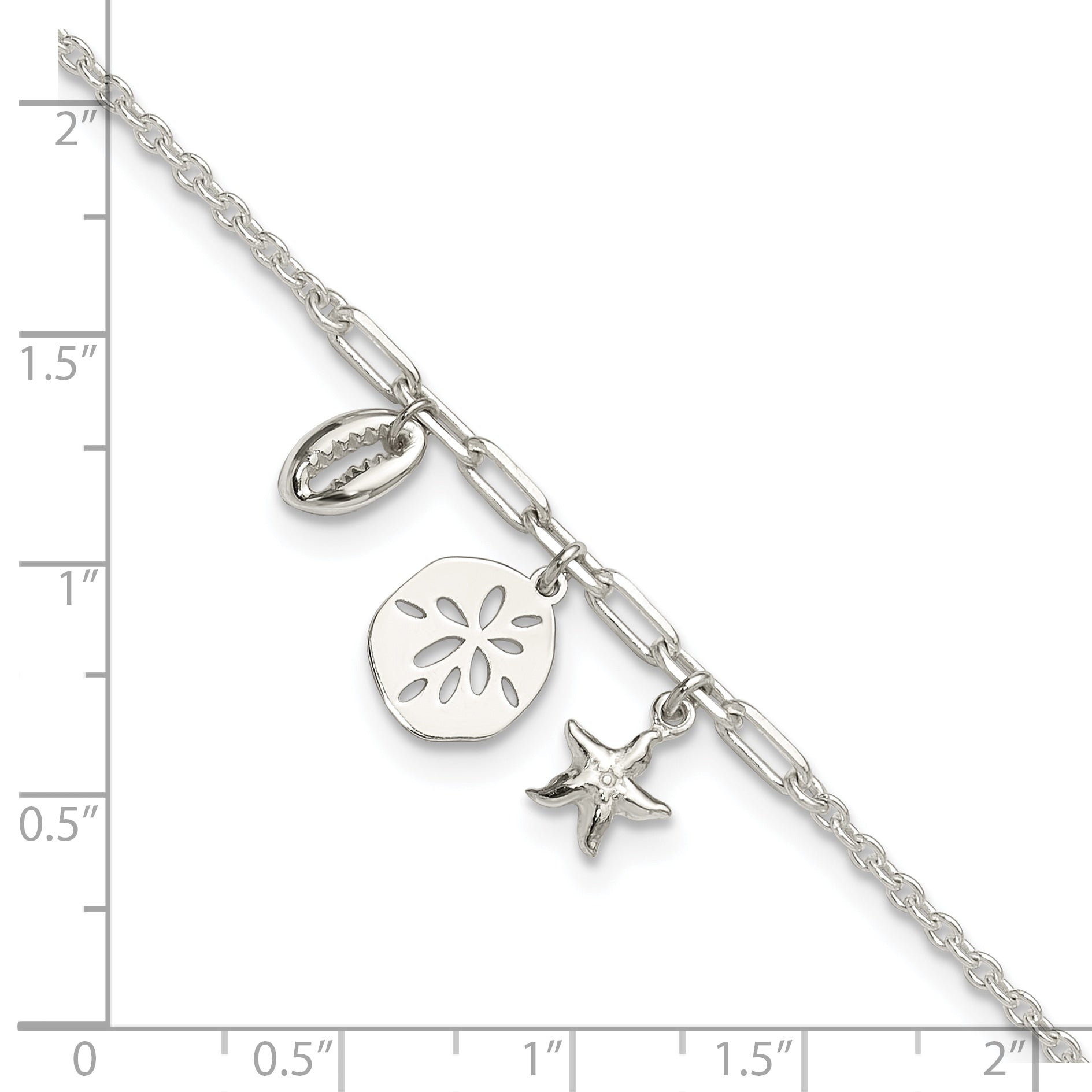 Sterling Silver Shells 9in Plus 1 in Ext. Anklet