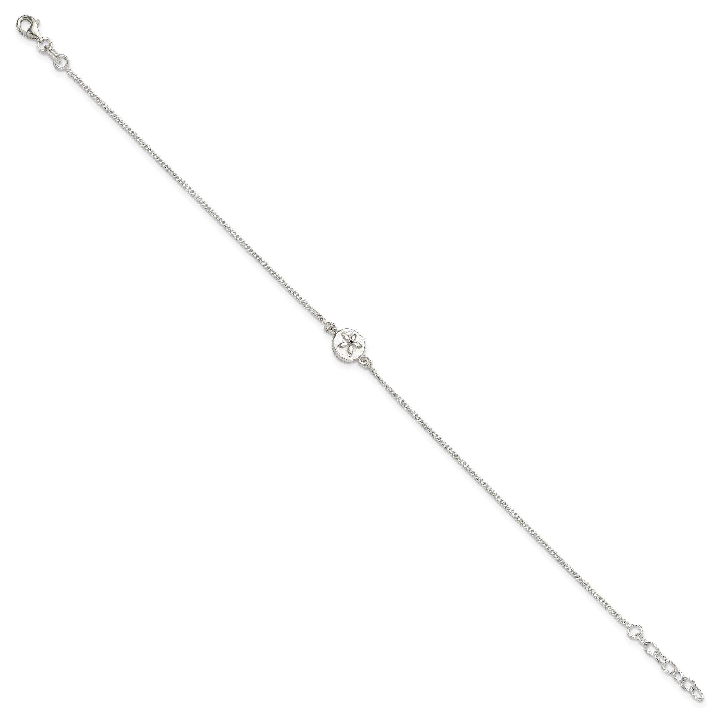 Sterling Silver with CZ Sand Dollar 9in Plus 1 in Ext. Anklet