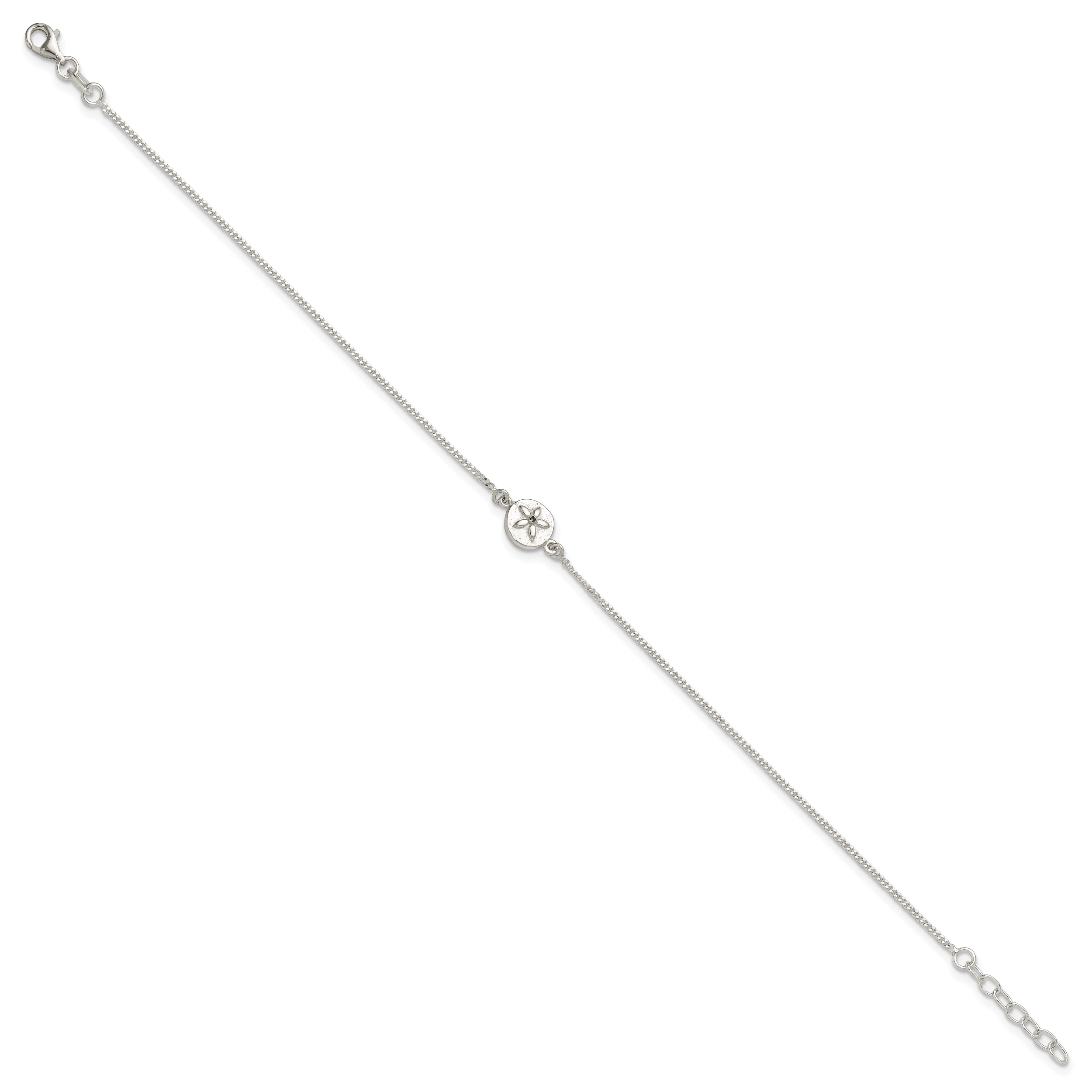 Sterling Silver with CZ Sand Dollar 9in Plus 1 in Ext. Anklet