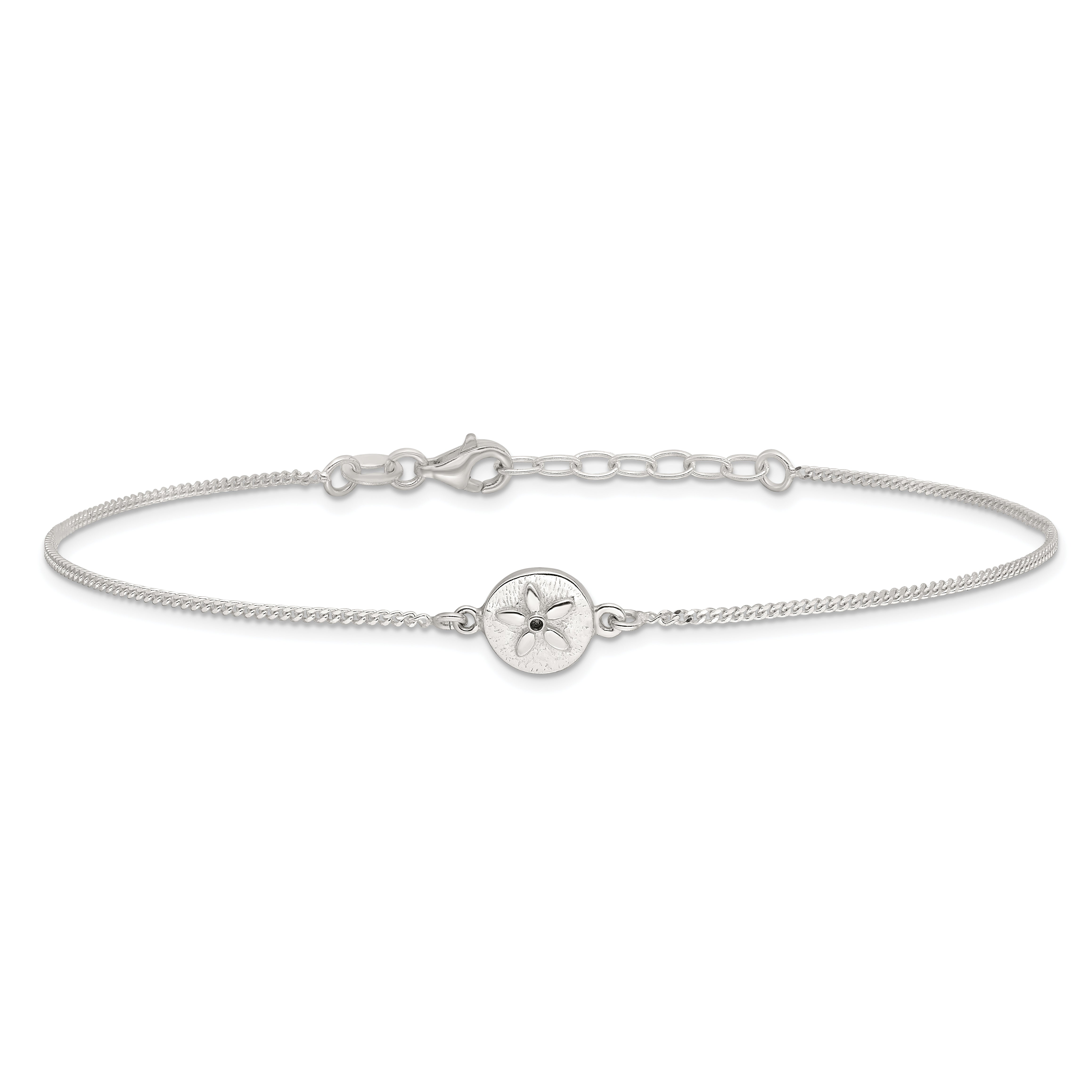 Sterling Silver with CZ Sand Dollar 9in Plus 1 in Ext. Anklet