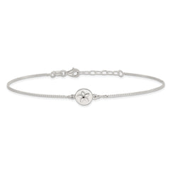 Sterling Silver with CZ Sand Dollar 9in Plus 1 in Ext. Anklet