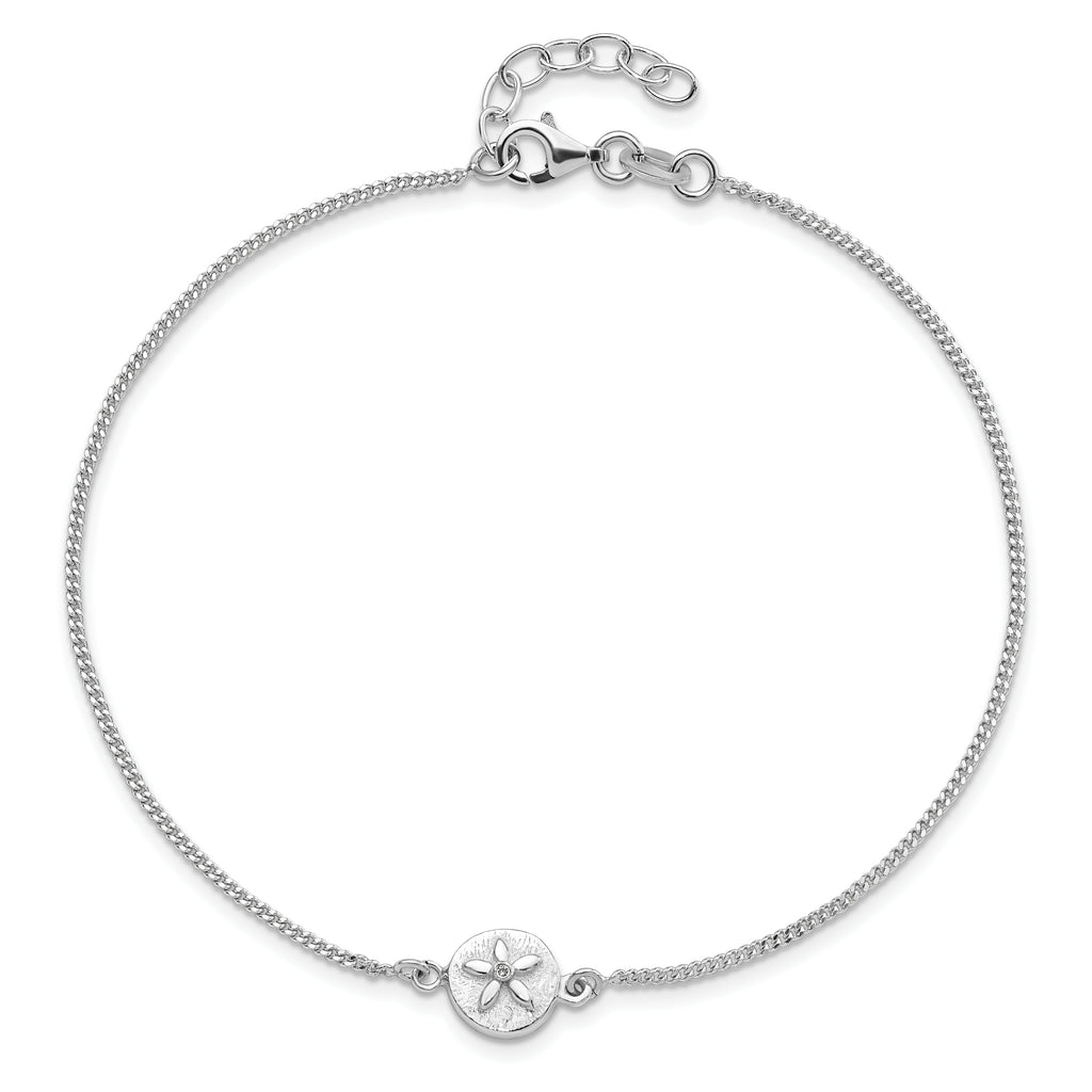 Sterling Silver with CZ Sand Dollar 9in Plus 1 in Ext. Anklet