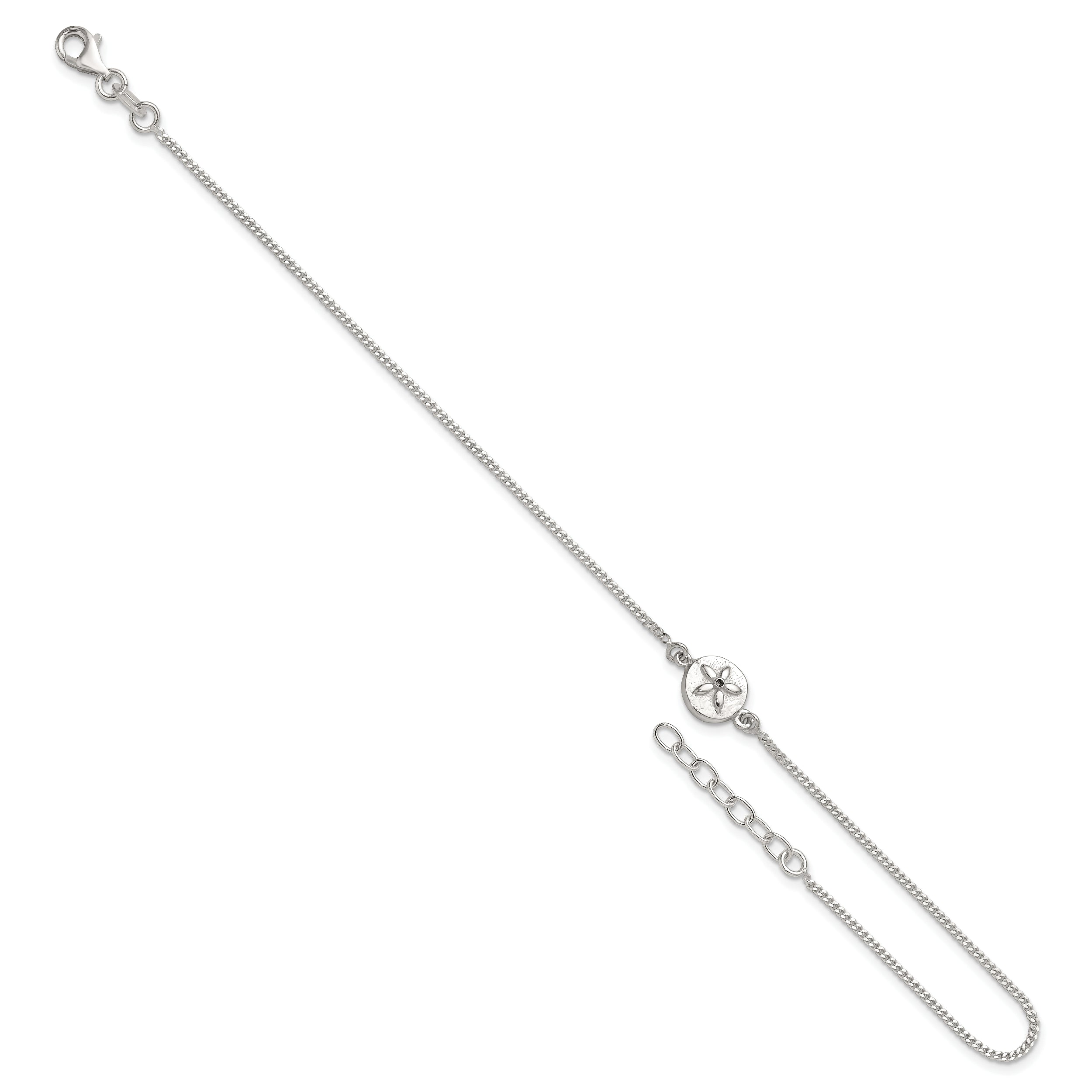 Sterling Silver with CZ Sand Dollar 9in Plus 1 in Ext. Anklet