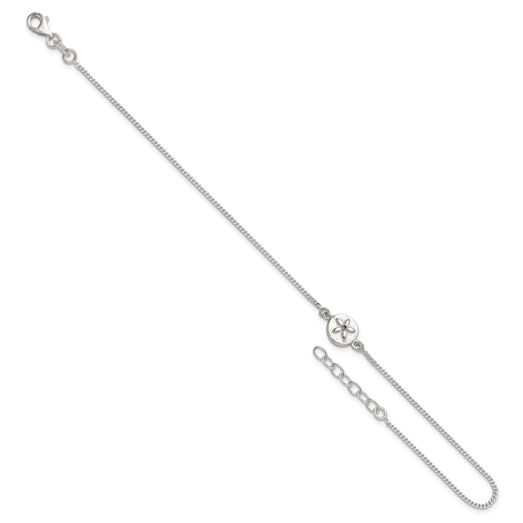 Sterling Silver with CZ Sand Dollar 9in Plus 1 in Ext. Anklet