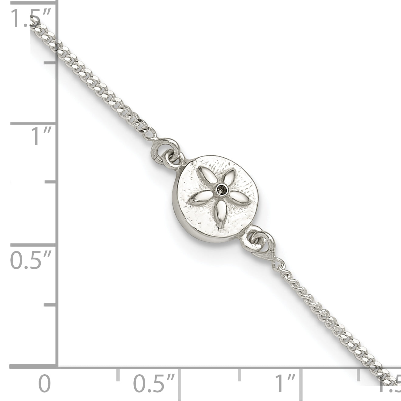 Sterling Silver with CZ Sand Dollar 9in Plus 1 in Ext. Anklet