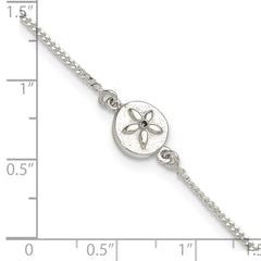 Sterling Silver with CZ Sand Dollar 9in Plus 1 in Ext. Anklet